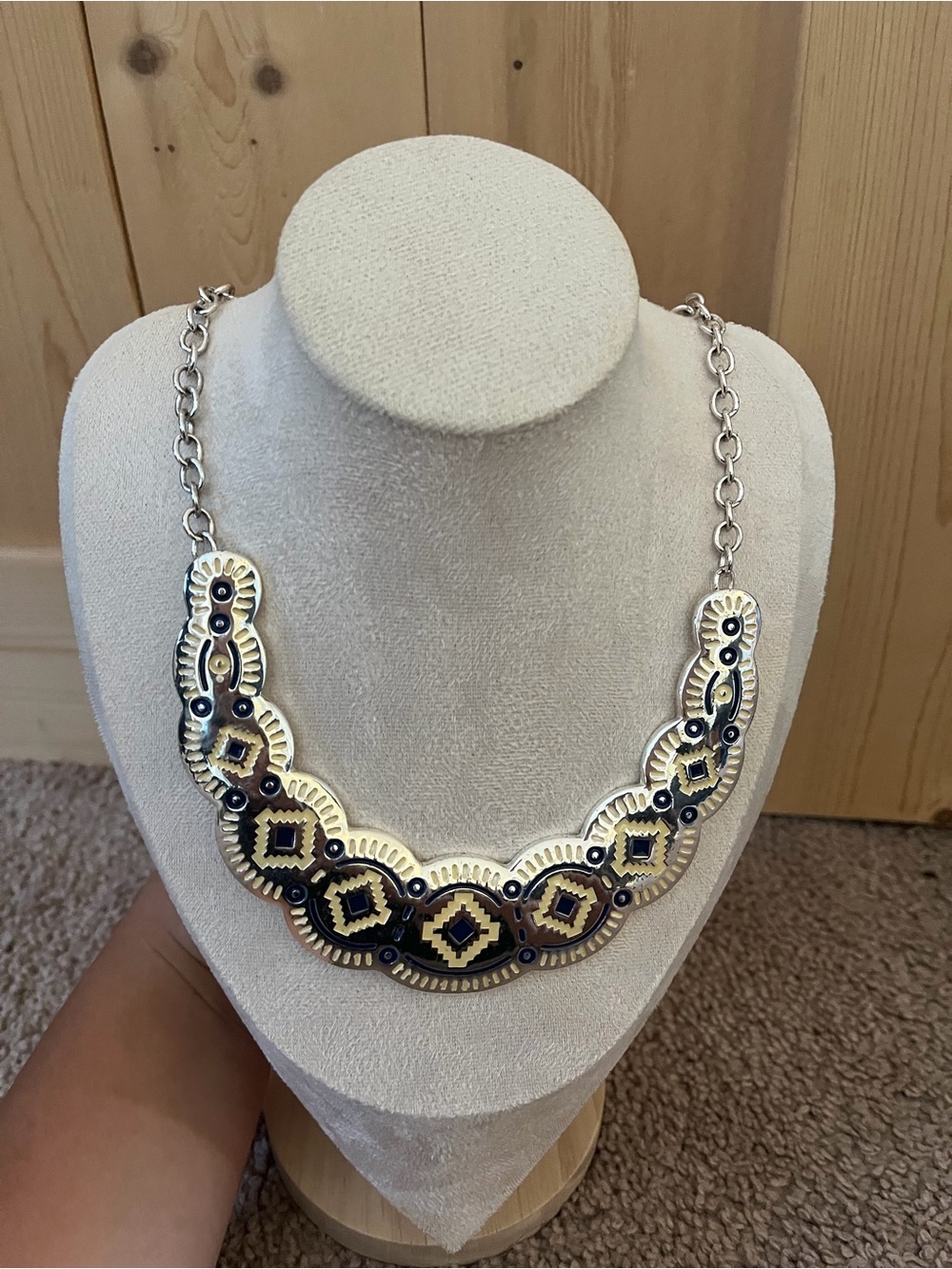 Statement Silver and Black Geometric Collar Necklace